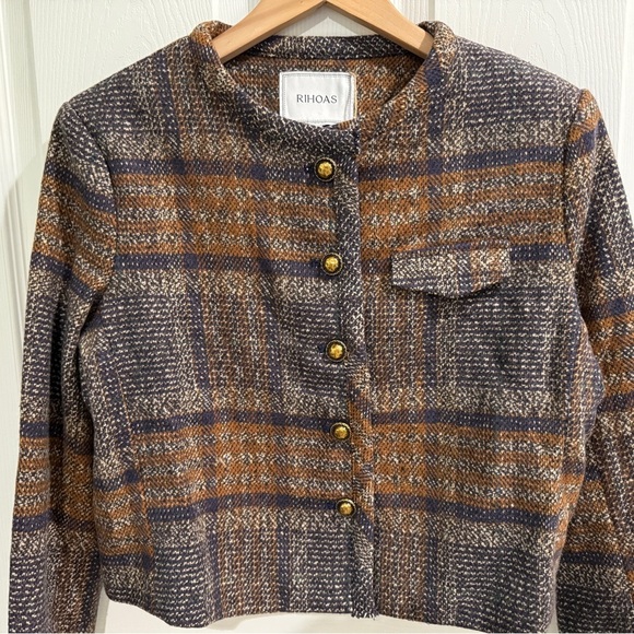RIHOAS Brown and Blue Plaid Blazer NWT - Picture 2 of 4